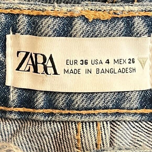 Zara Womens High Rise Distressed Medium Wash Blue Jeans Relaxed Mom Fit sz 4 - Picture 16 of 16